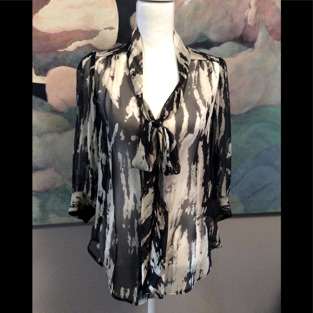 Karen Kane Sheer Silk Bow Blouse Sz. S